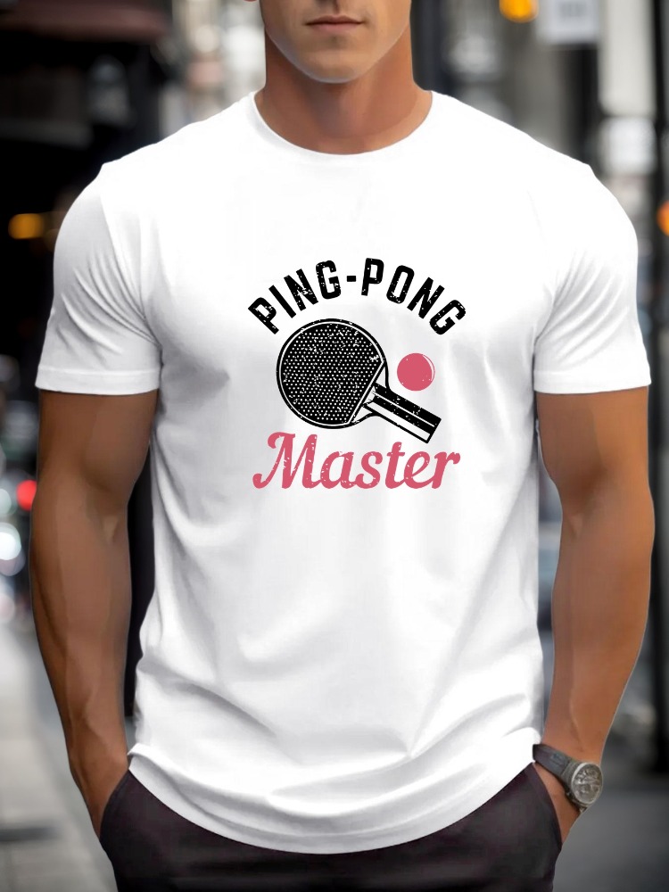 Table Tennis Basic - تي شيرت رجالي بطباعة فنية لتنس