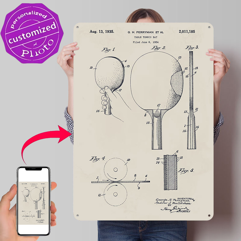 Table Tennis Custom Bat - لوحة معدنية بتصميم مضرب تنس الطاولة،